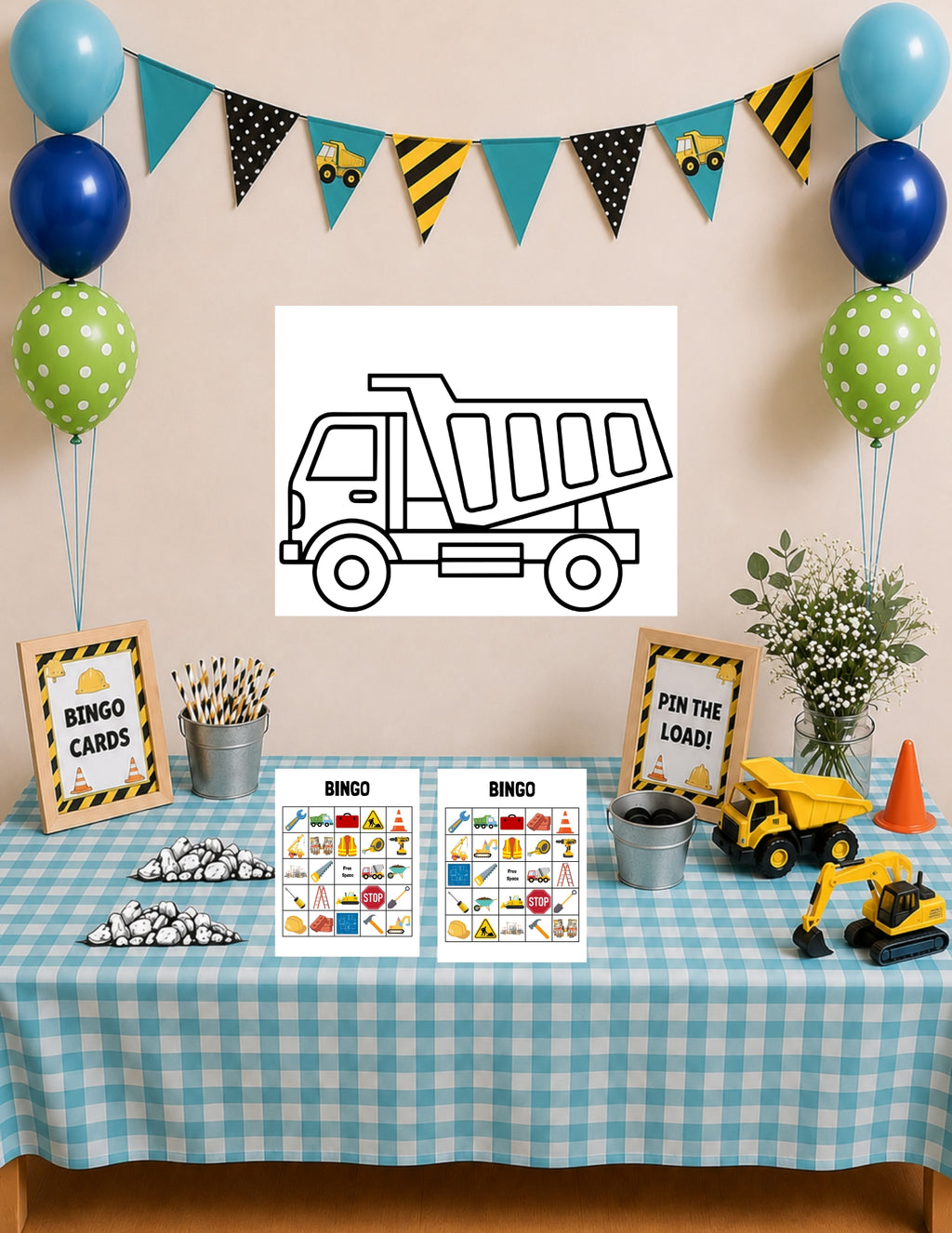 Printable Construction Birthday Party Bundle – Invitation, Games, Banner & More | Instant Download