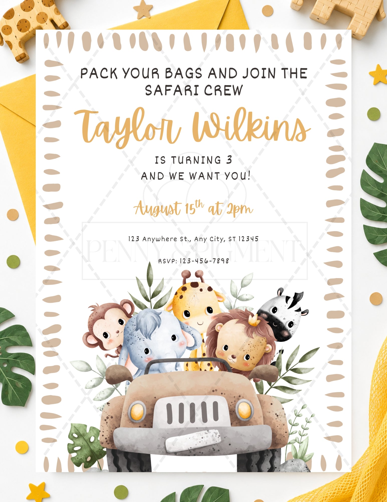 Printable Safari Birthday Party Basic Bundle – Editable Invitation & Thank You Cards | Instant Download
