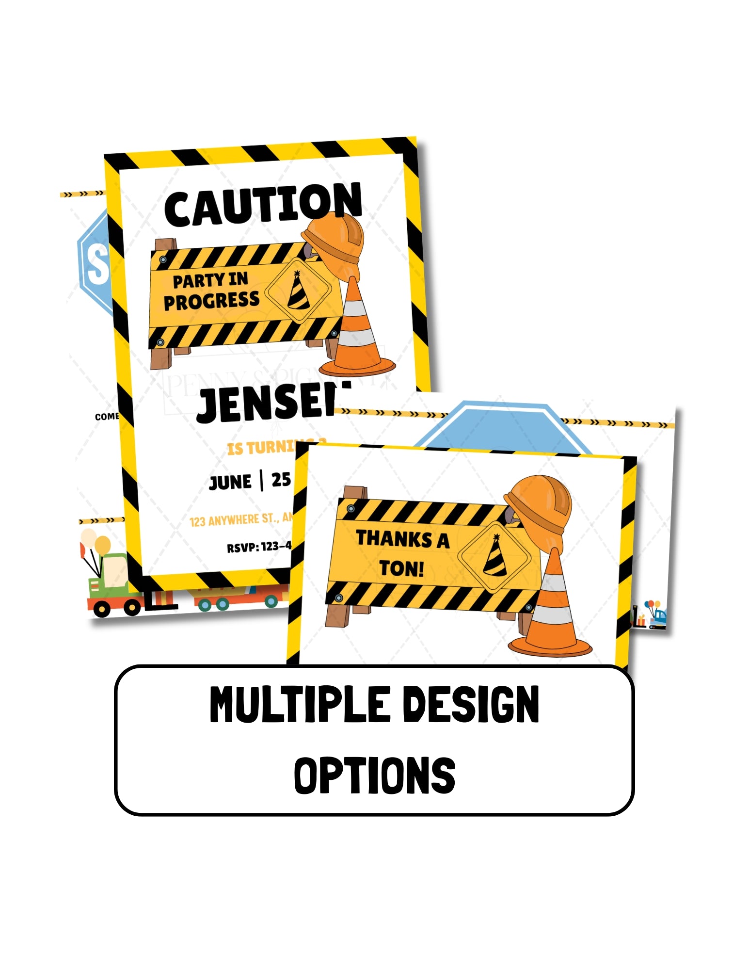 Printable Construction Birthday Party Basic Bundle – Editable Invitation & Thank You Cards | Instant Download