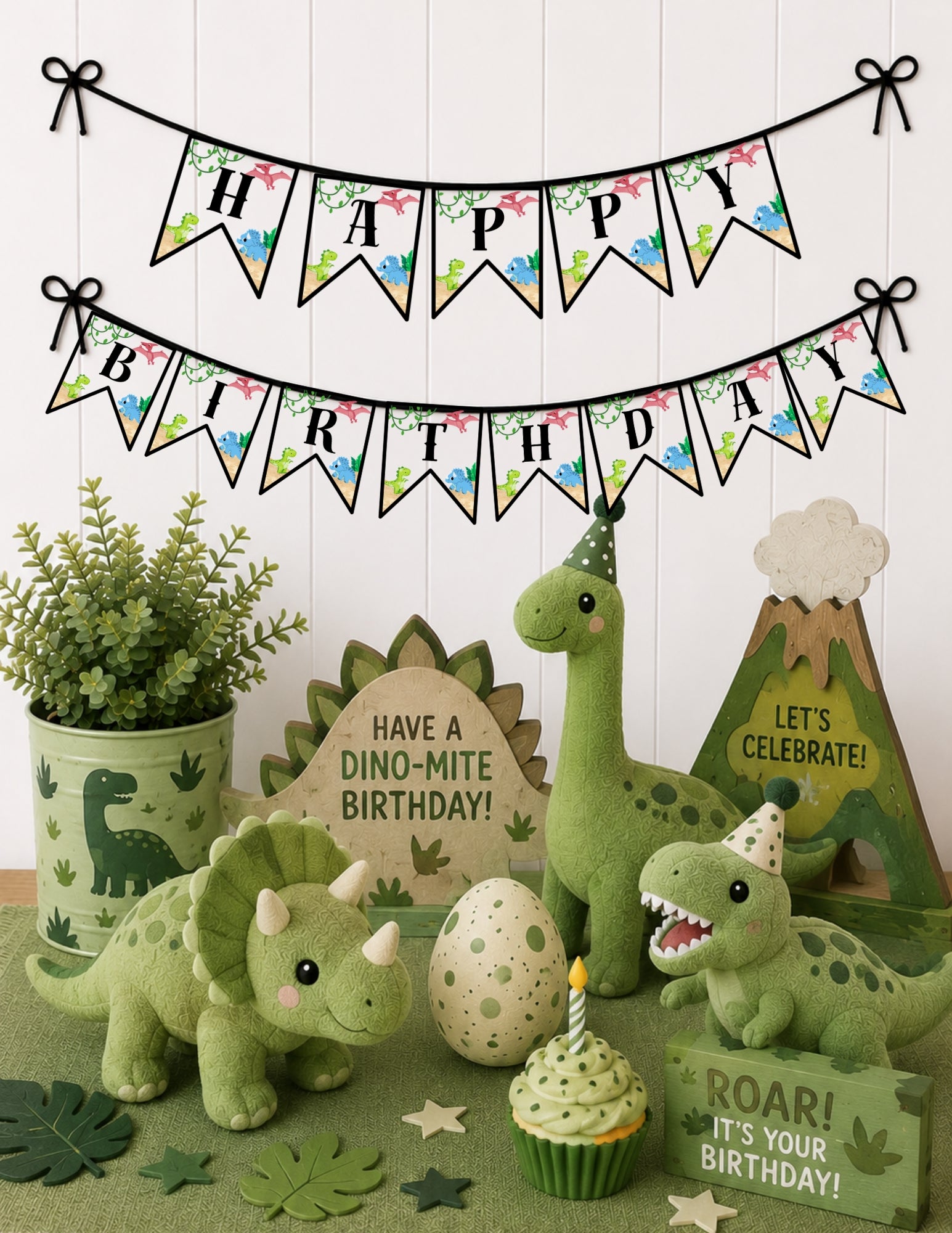 Printable Dinosaur Birthday Party Mini Decor Bundle – Printable Banner & Sign | Instant Download