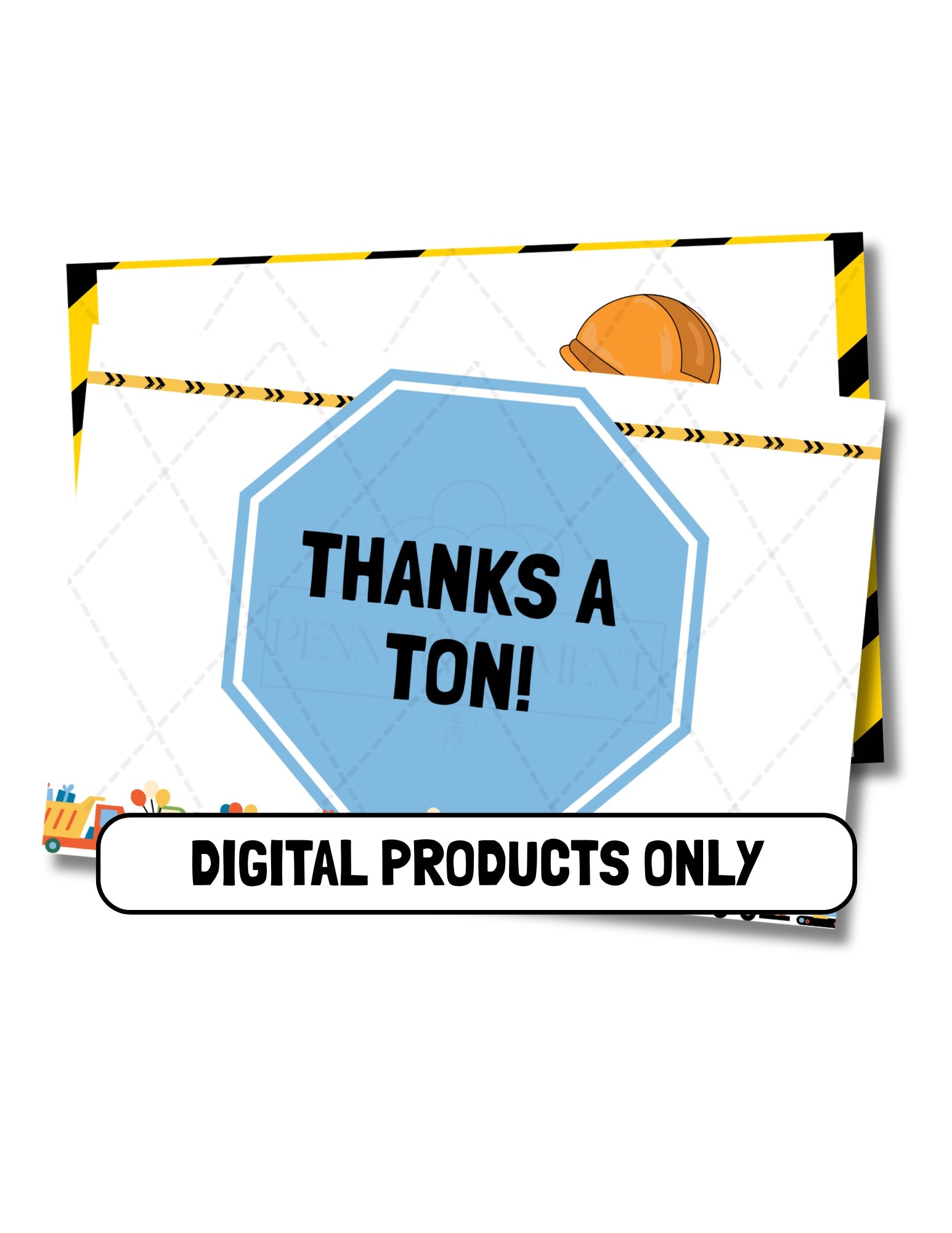 Printable Construction Birthday Party Basic Bundle – Editable Invitation & Thank You Cards | Instant Download