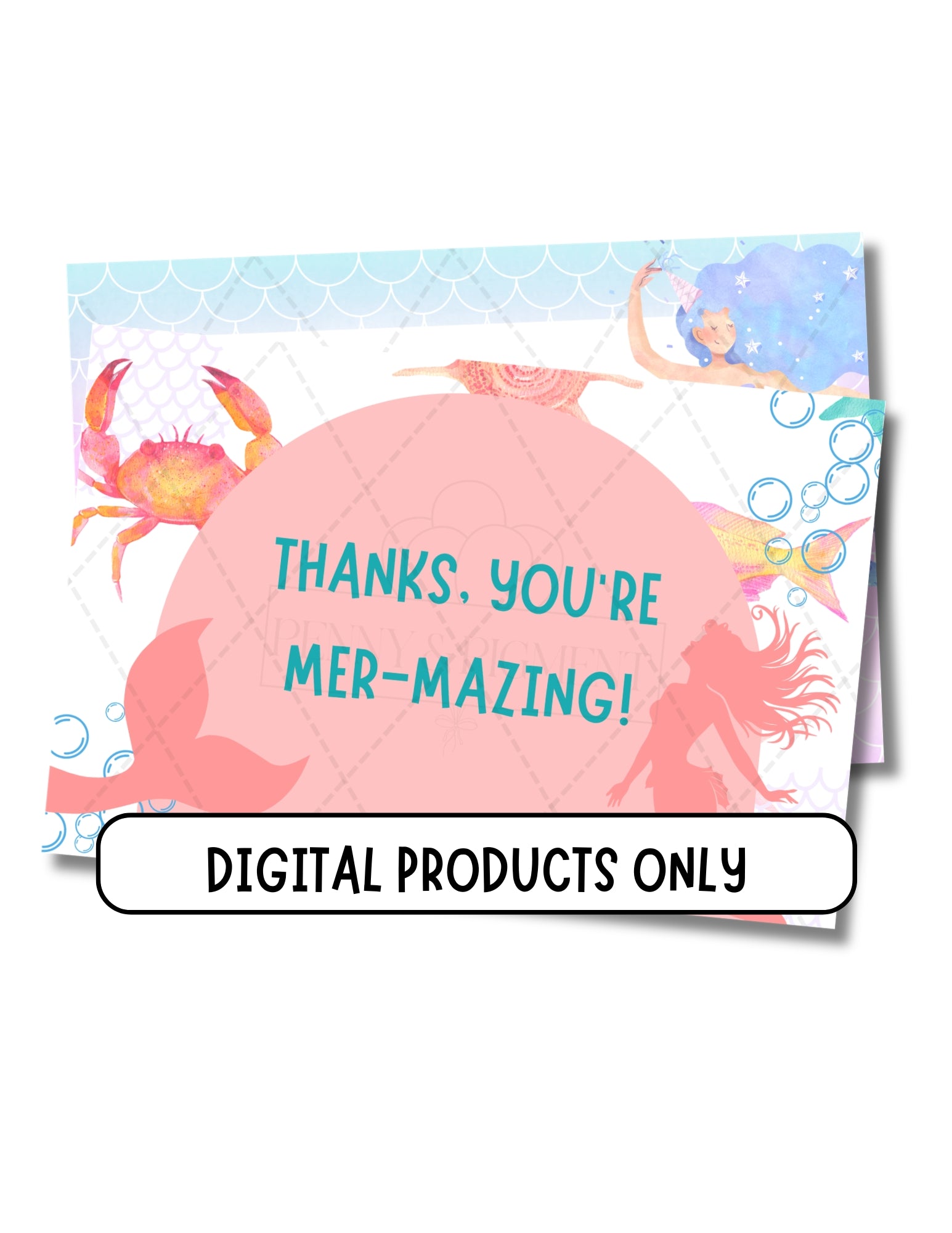 Printable Mermaid Birthday Party Basic Bundle – Editable Invitation & Thank You Cards | Instant Download