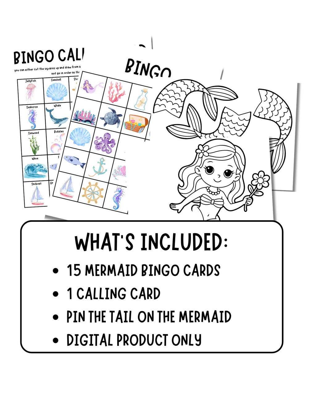Printable Mermaid Birthday Party Game Pack – Bingo & Pin the Tail on the Mermaid | Instant Download