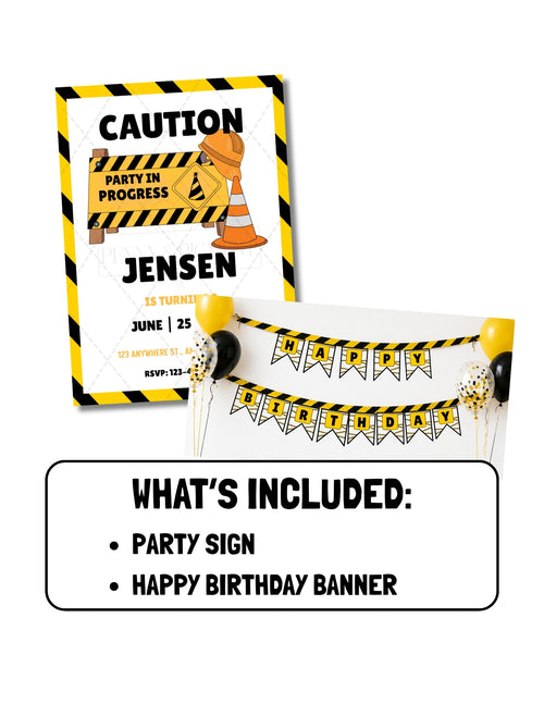Printable Construction Birthday Party Mini Decor Bundle – Printable Banner & Sign | Instant Download