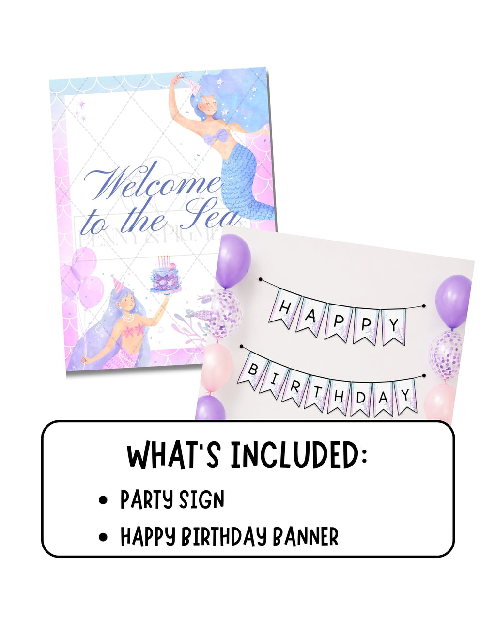 Printable Mermaid Birthday Party Mini Decor Bundle – Printable Banner & Sign | Instant Download