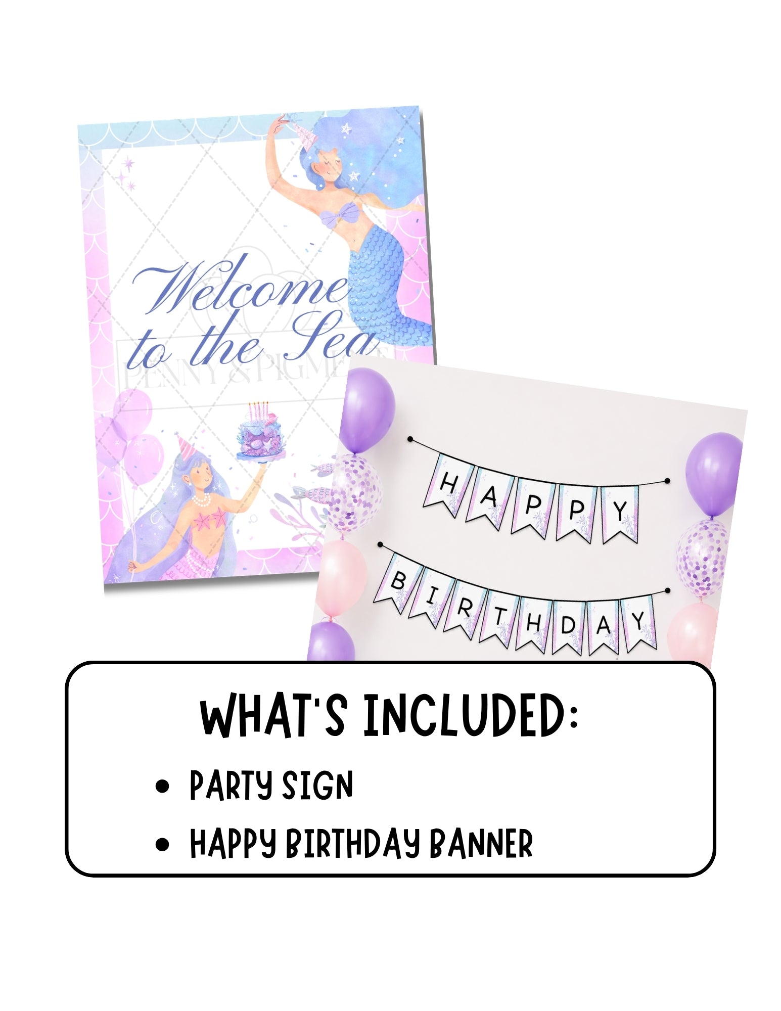 Printable Mermaid Birthday Party Mini Decor Bundle – Printable Banner & Sign | Instant Download