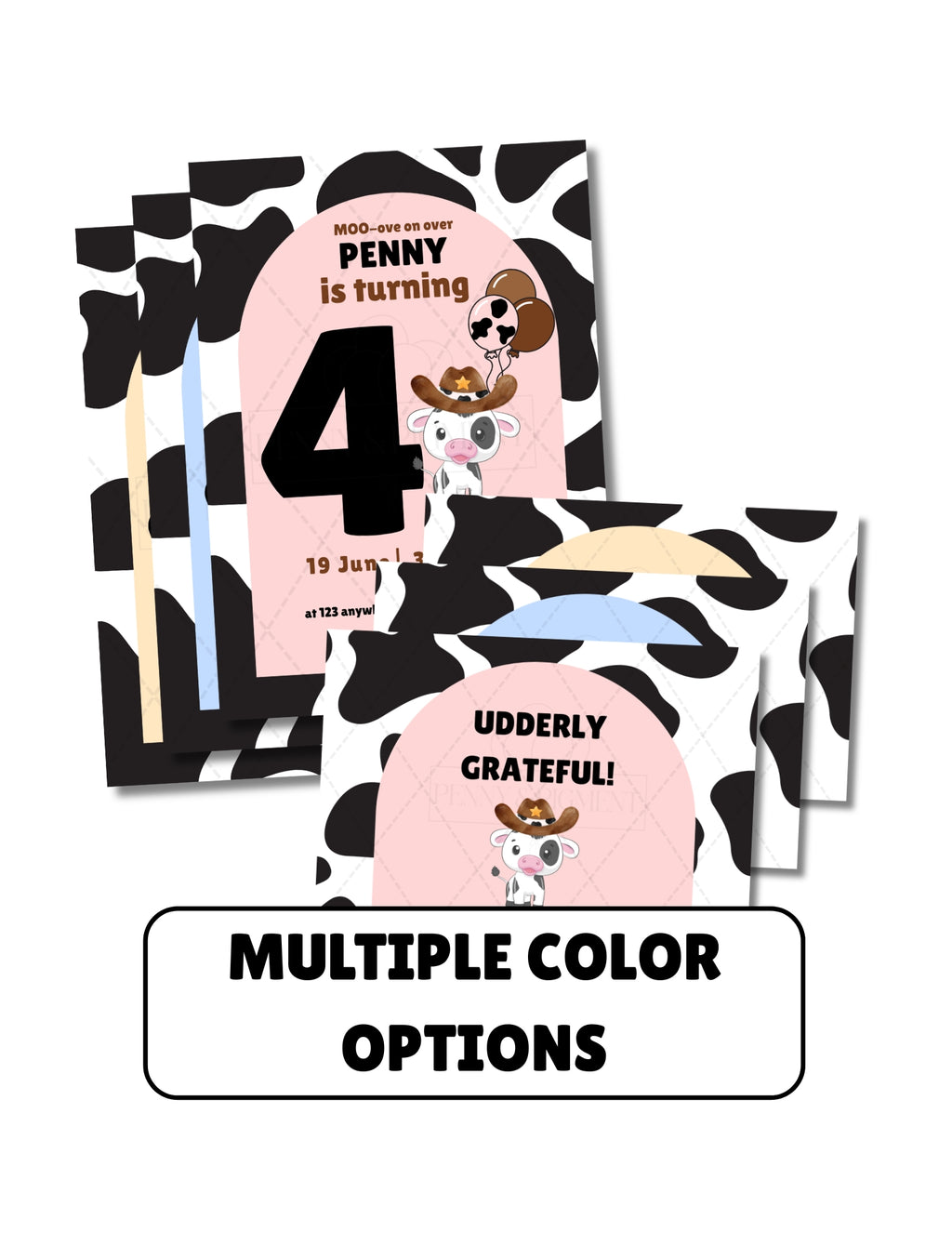 Printable Cow Birthday Party Basic Bundle – Editable Invitation & Thank You Cards | Instant Download