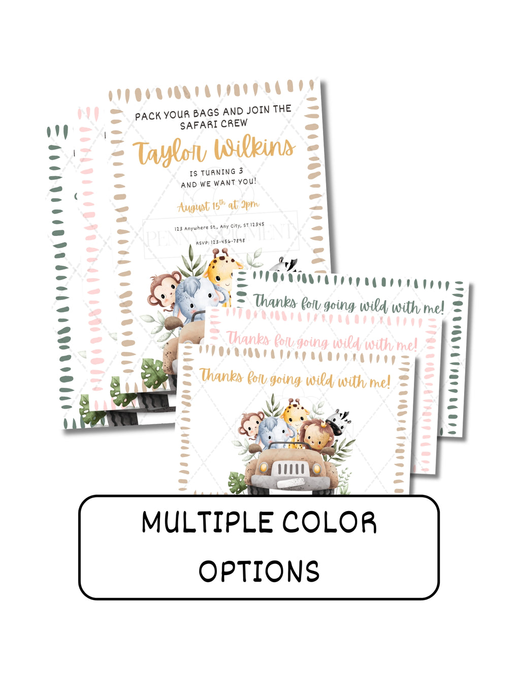 Printable Safari Birthday Party Basic Bundle – Editable Invitation & Thank You Cards | Instant Download