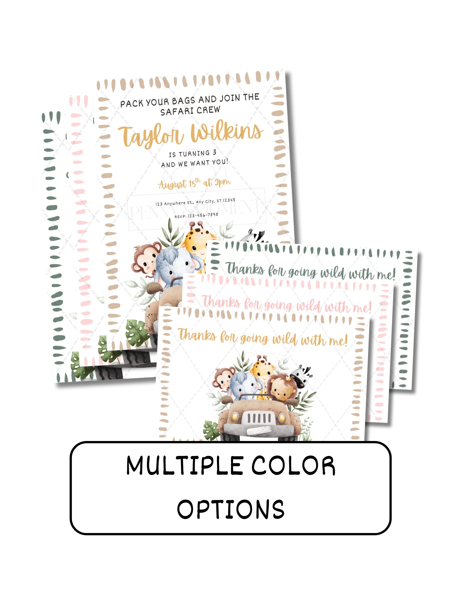 Printable Safari Birthday Party Basic Bundle – Editable Invitation & Thank You Cards | Instant Download