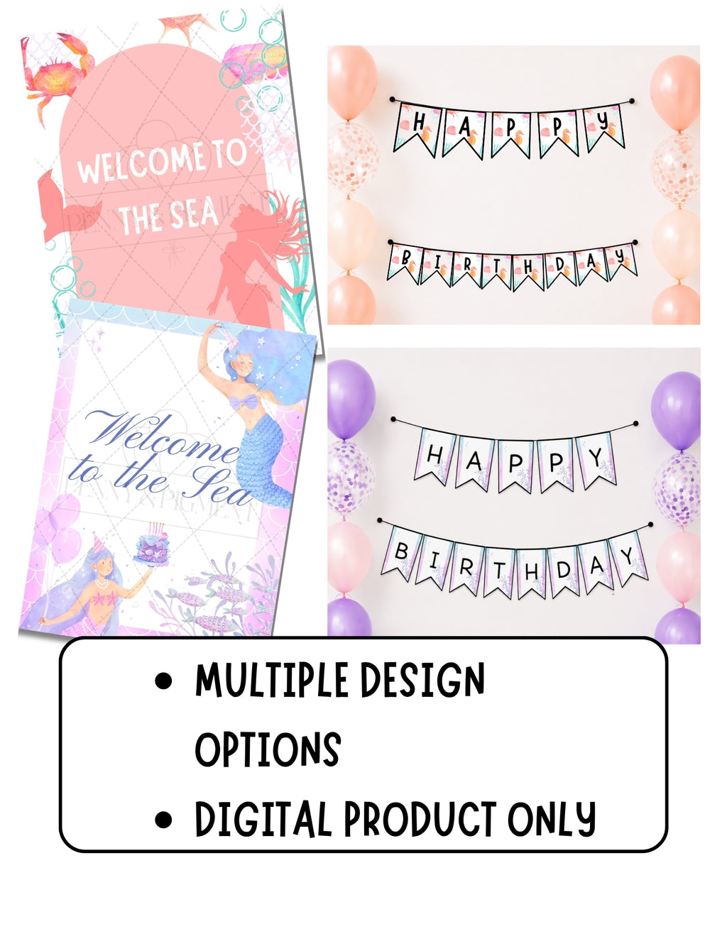 Printable Mermaid Birthday Party Mini Decor Bundle – Printable Banner & Sign | Instant Download