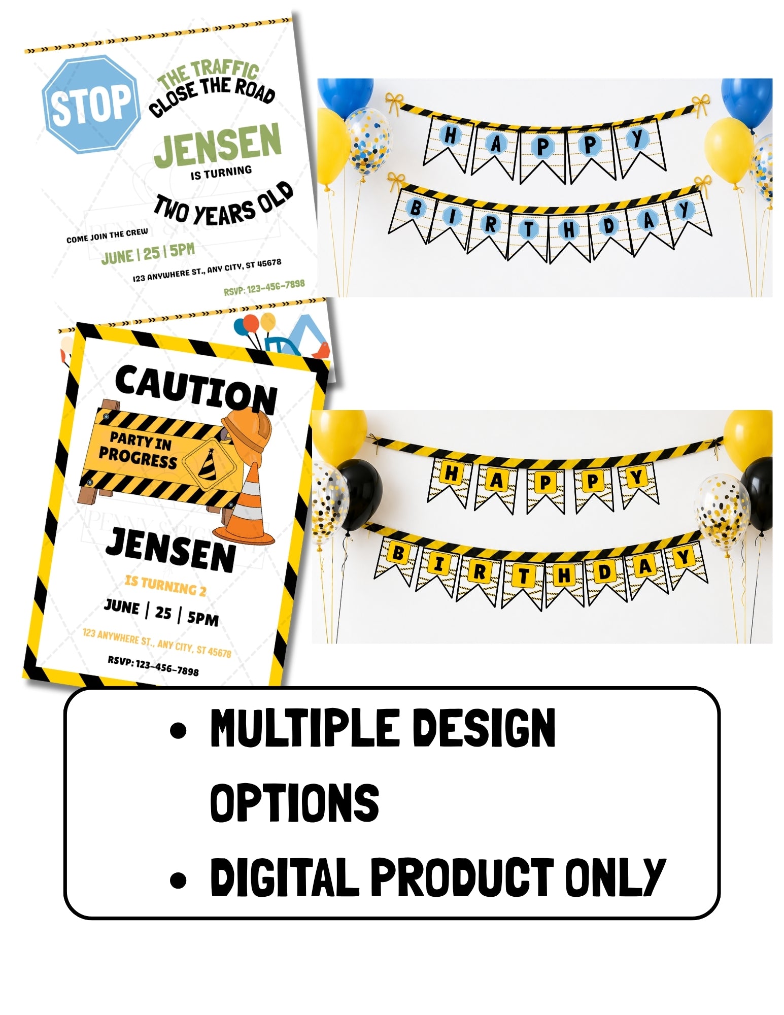 Printable Construction Birthday Party Mini Decor Bundle – Printable Banner & Sign | Instant Download