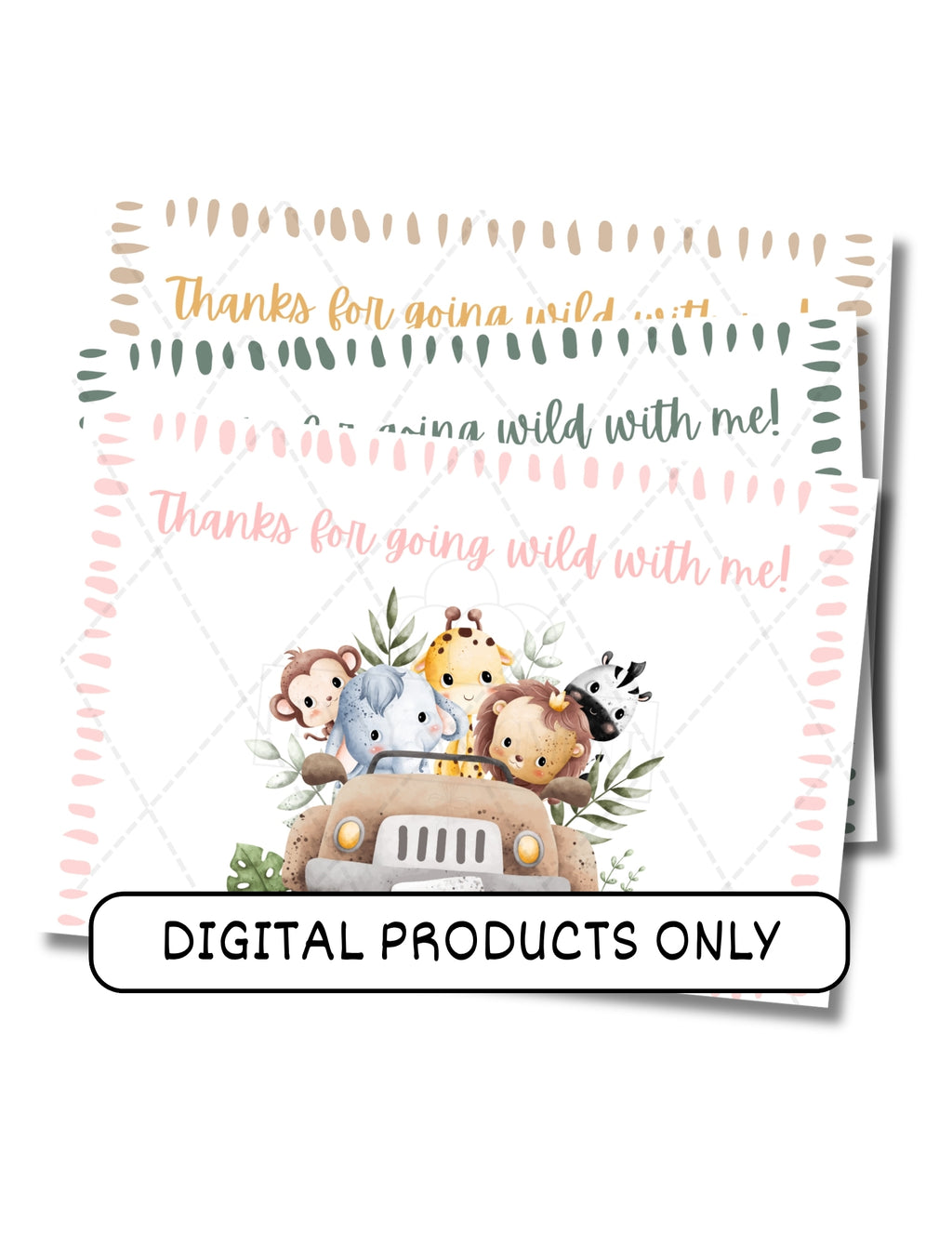 Printable Safari Birthday Party Basic Bundle – Editable Invitation & Thank You Cards | Instant Download