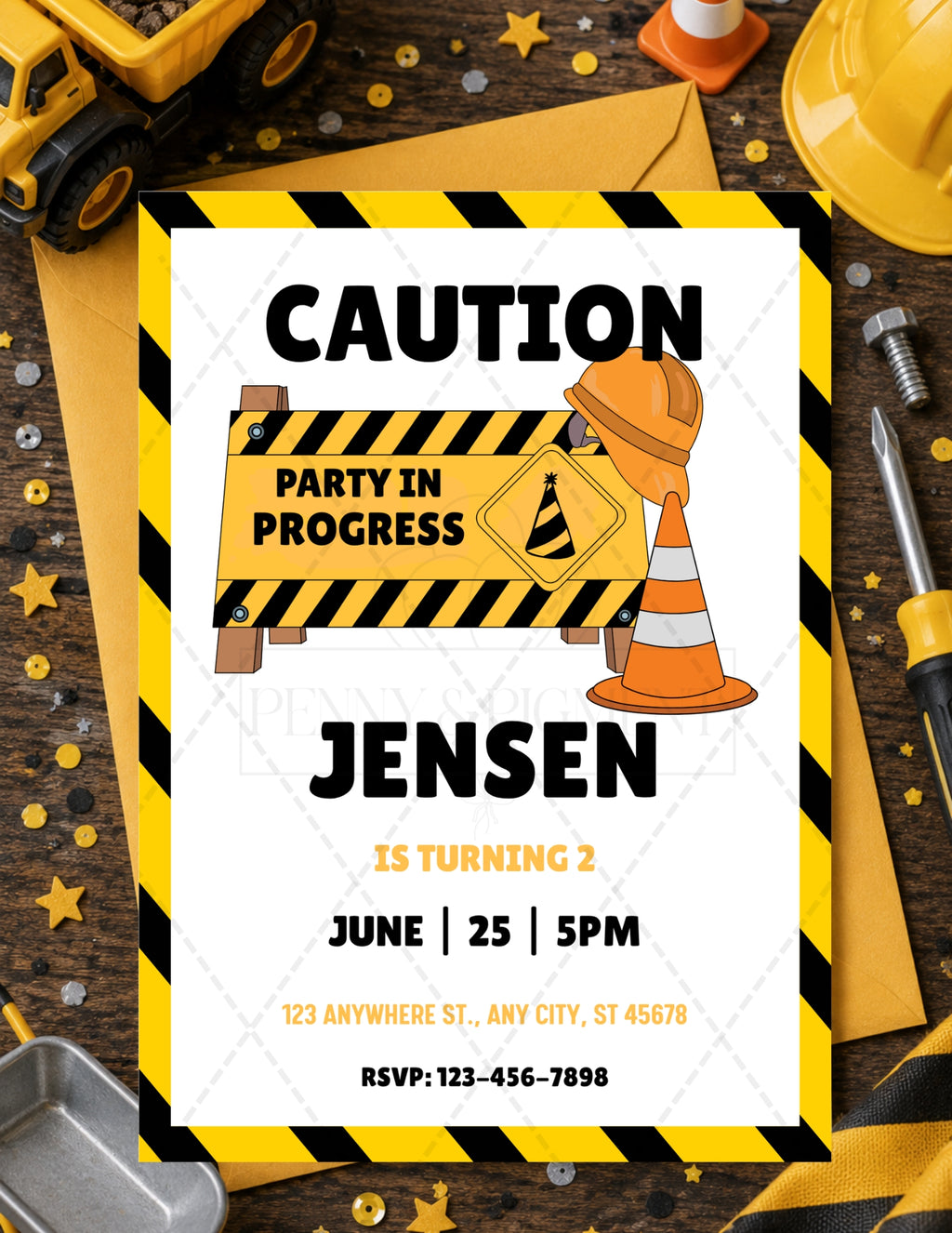 Printable Construction Birthday Party Basic Bundle – Editable Invitation & Thank You Cards | Instant Download