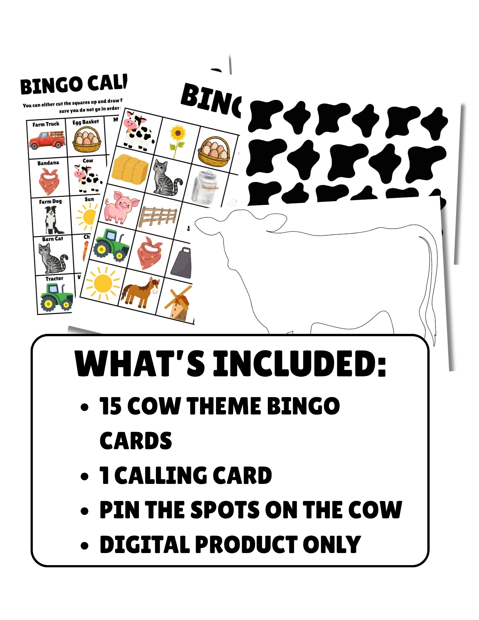 Printable Cow Birthday Party Game Pack – Bingo & Pin the Spots on the Cow | Instant Download