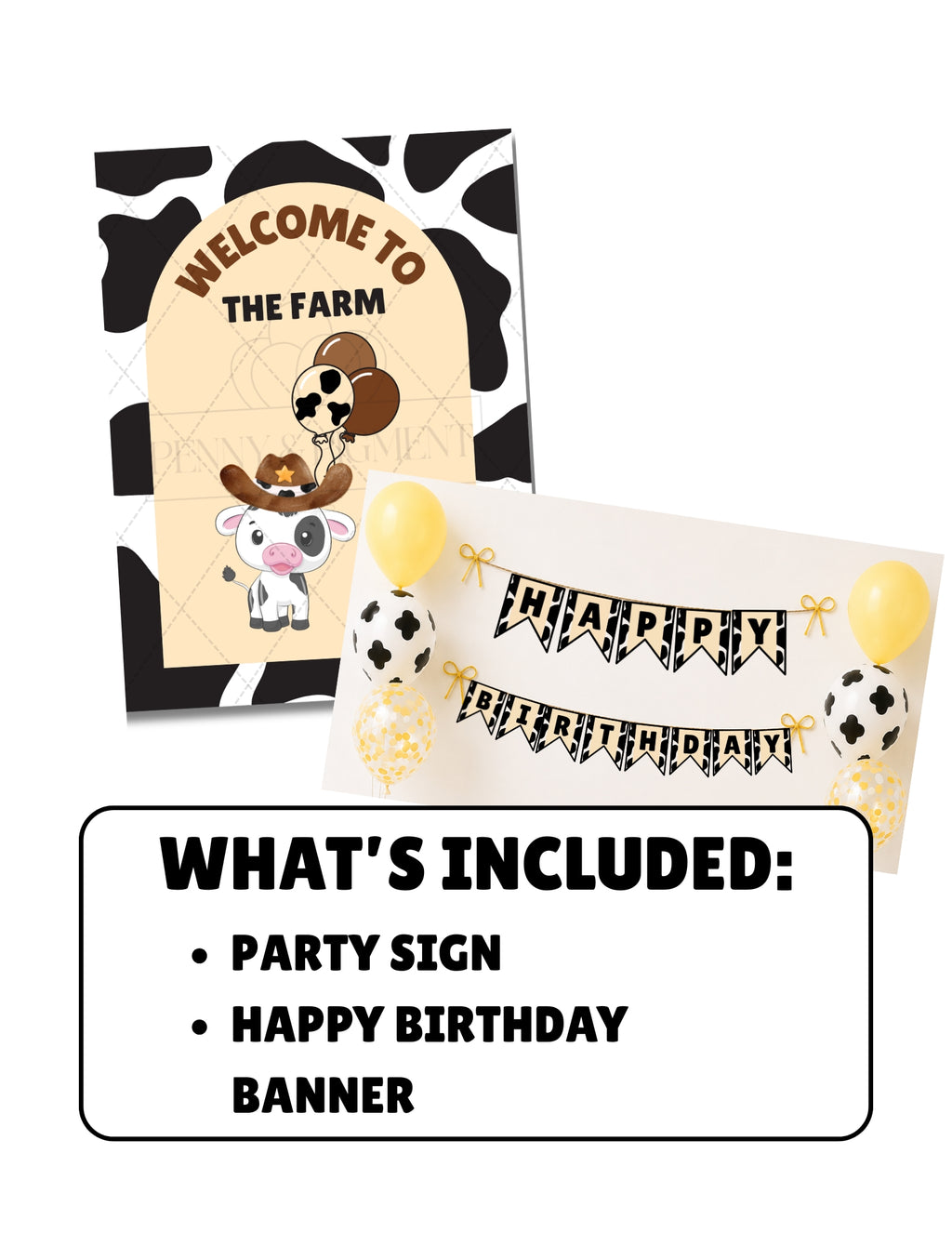 Printable Cow Birthday Party Mini Decor Bundle – Printable Banner & Sign | Instant Download