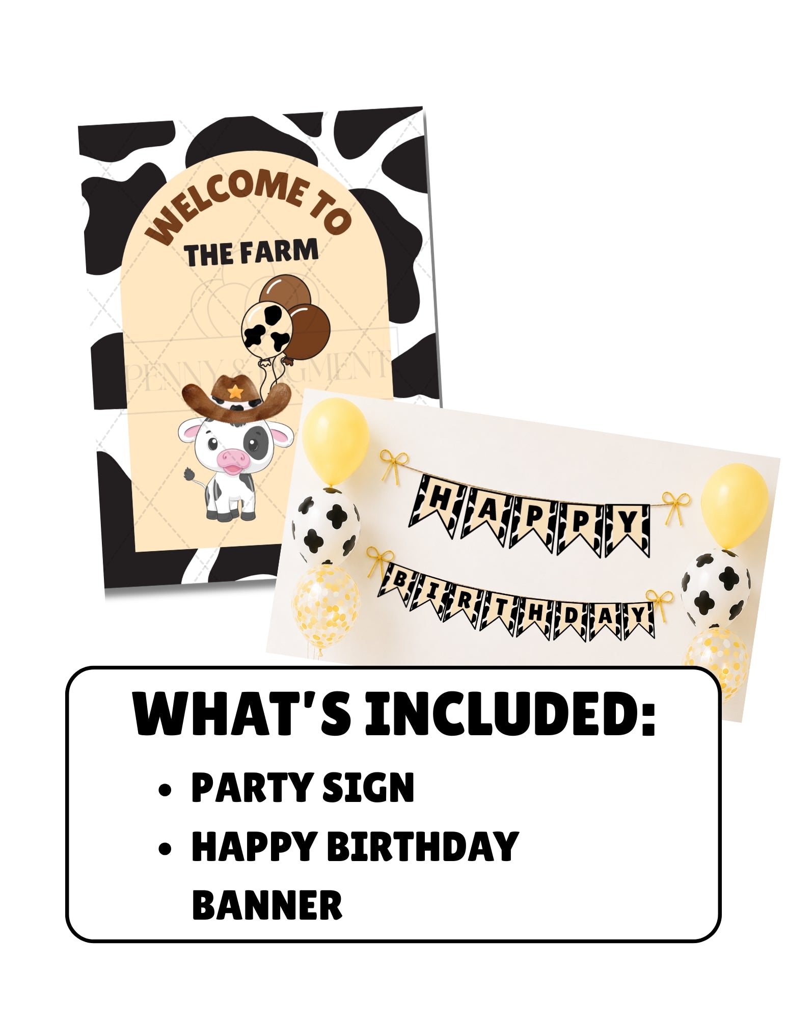 Printable Cow Birthday Party Mini Decor Bundle – Printable Banner & Sign | Instant Download