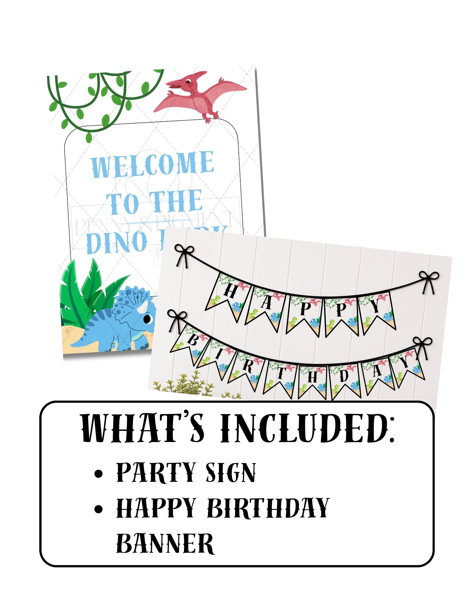 Printable Dinosaur Birthday Party Mini Decor Bundle – Printable Banner & Sign | Instant Download