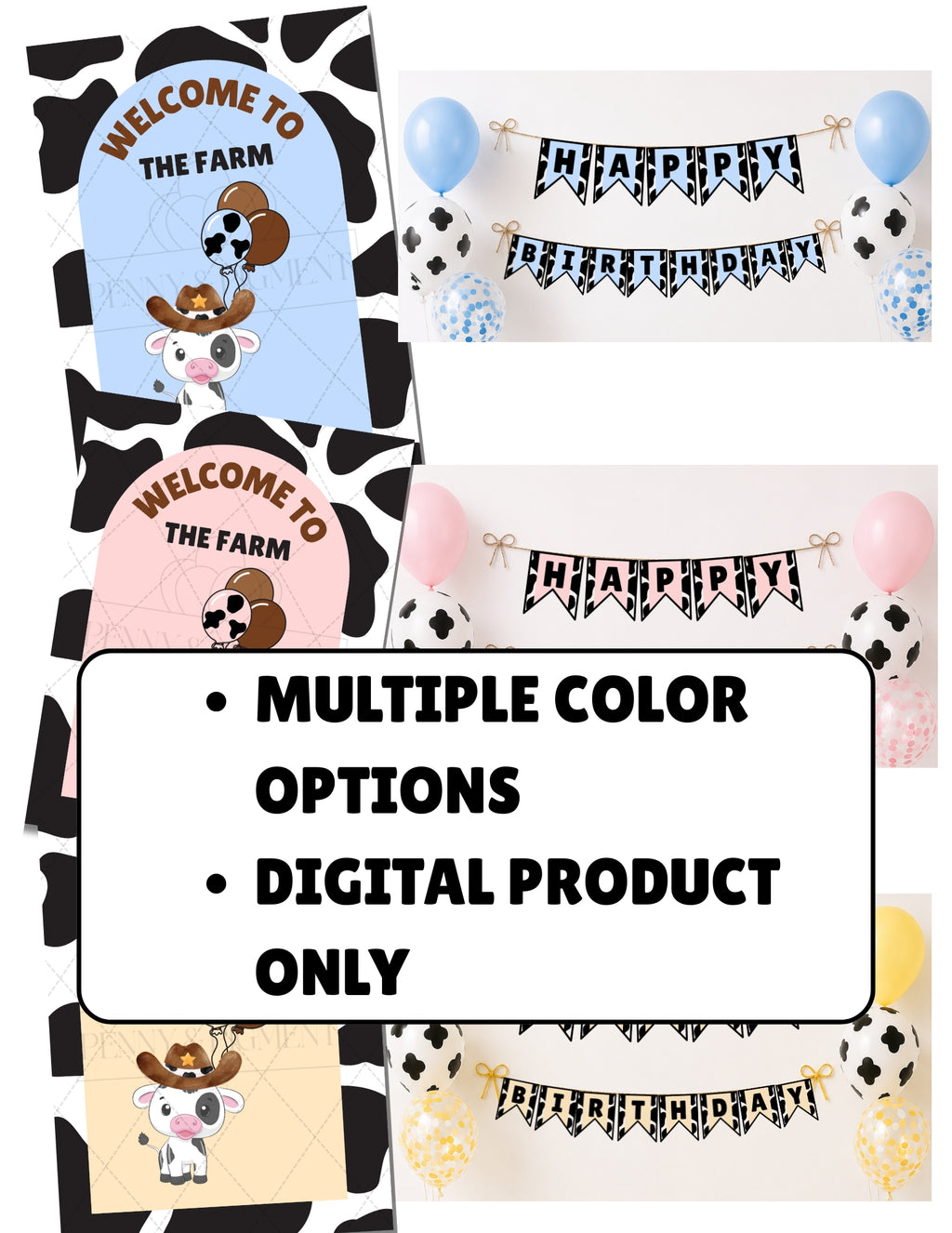Printable Cow Birthday Party Mini Decor Bundle – Printable Banner & Sign | Instant Download