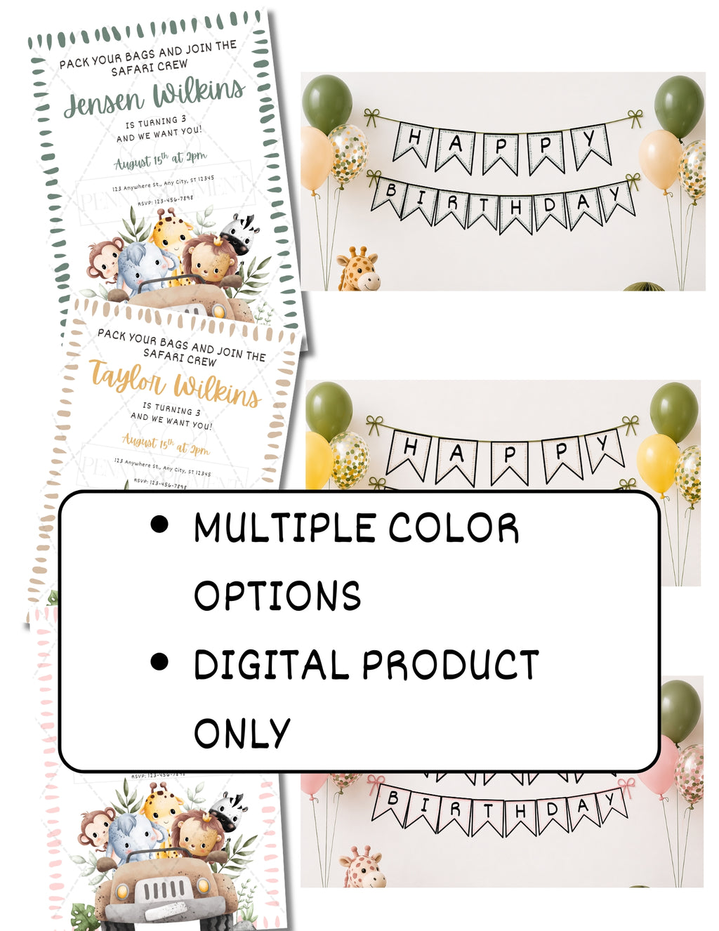 Printable Safari Birthday Party Mini Decor Bundle – Printable Banner & Sign | Instant Download