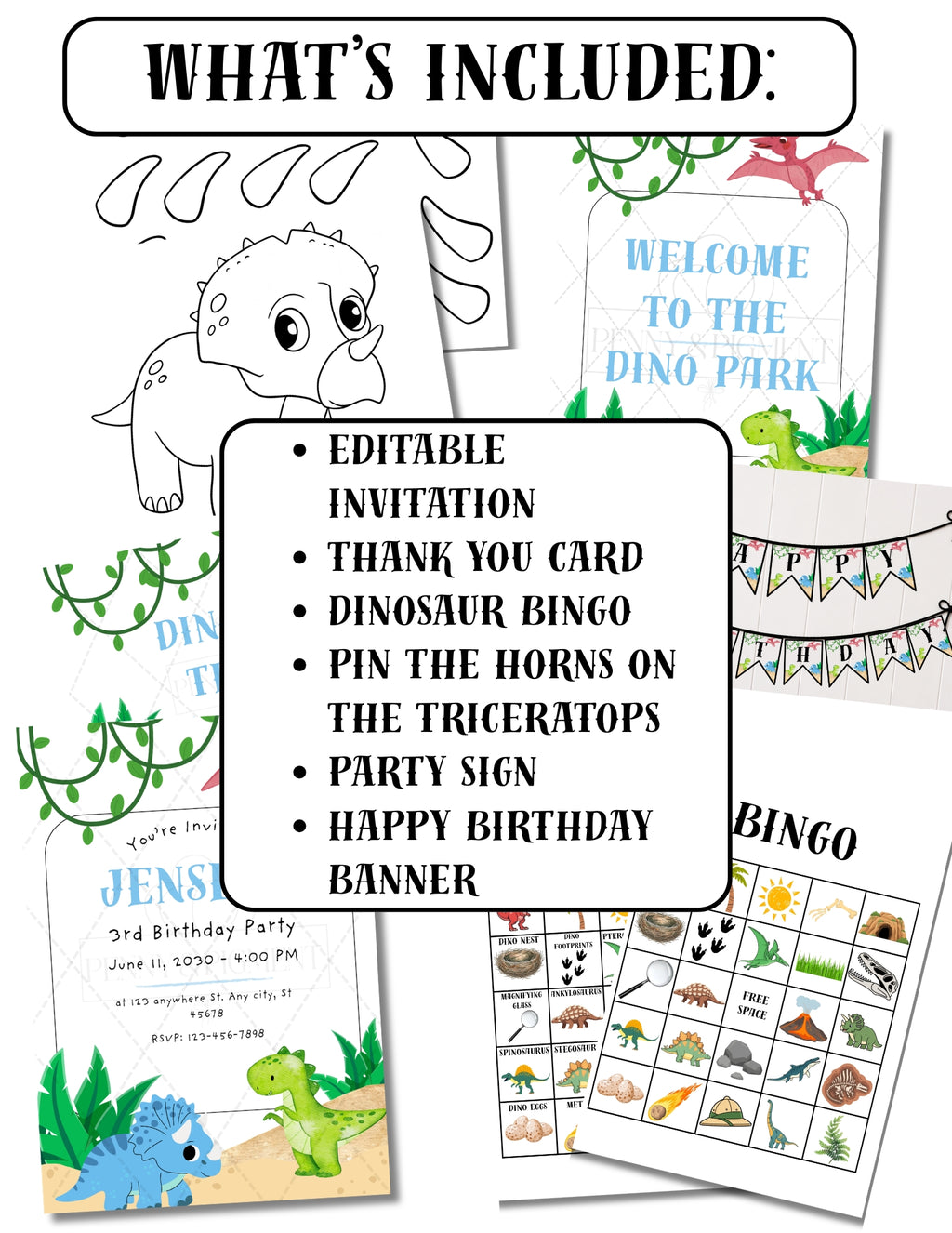 Printable Dinosaur Birthday Party Bundle – Invitation, Games, Banner & More | Instant Download