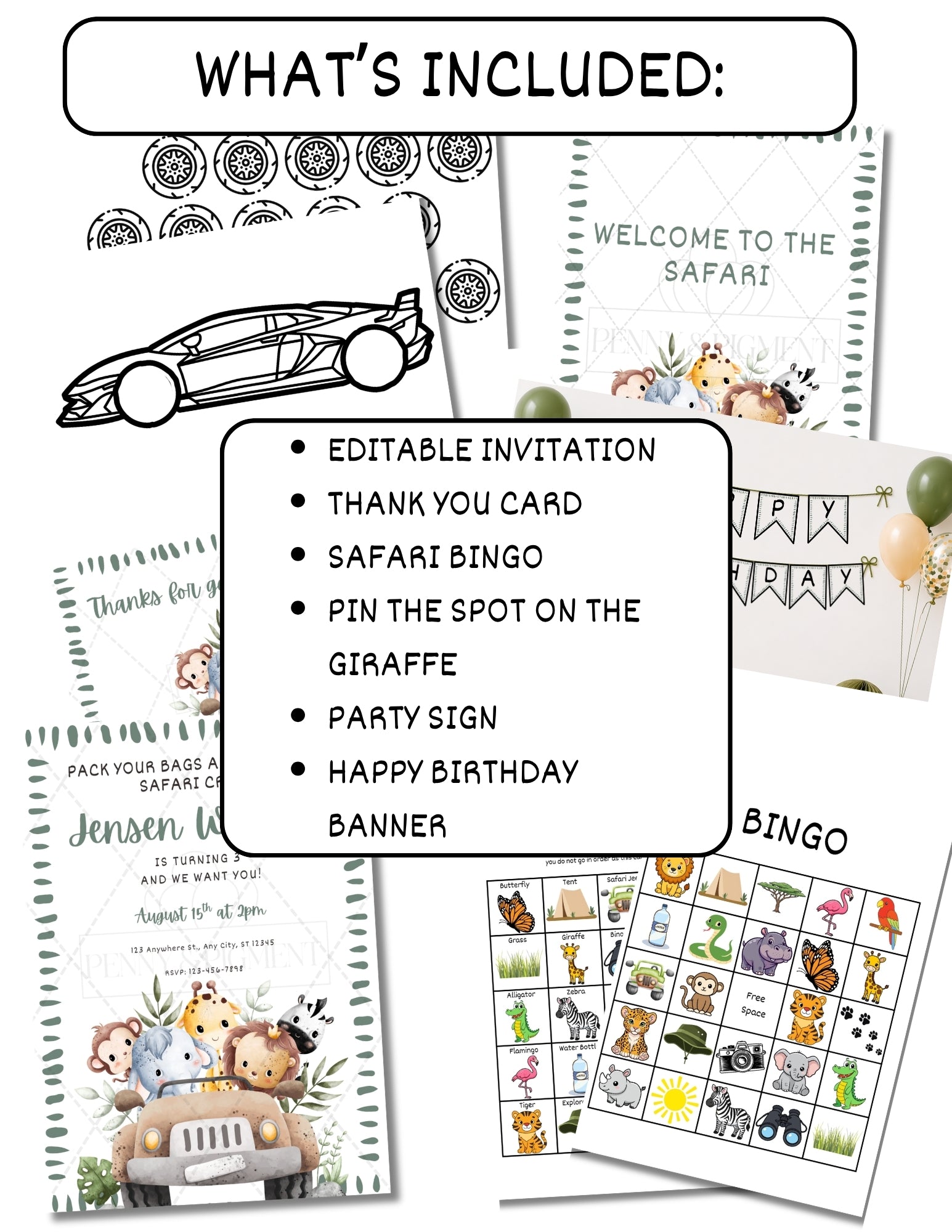 Printable Safari Birthday Party Bundle – Invitation, Games, Banner & More | Instant Download