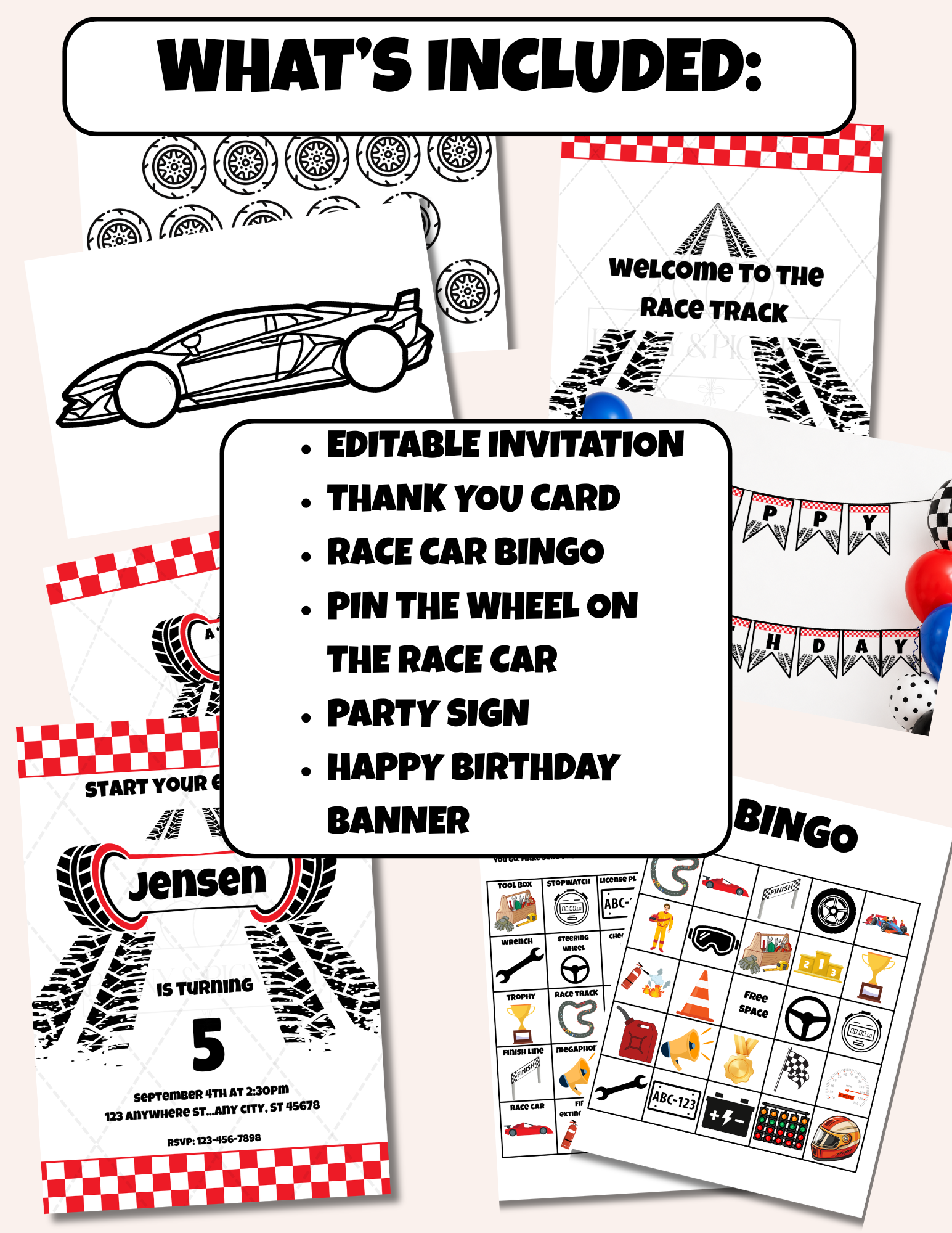 Race Car Birthday Party Ultimate Bundle | Complete Printable Party Pack