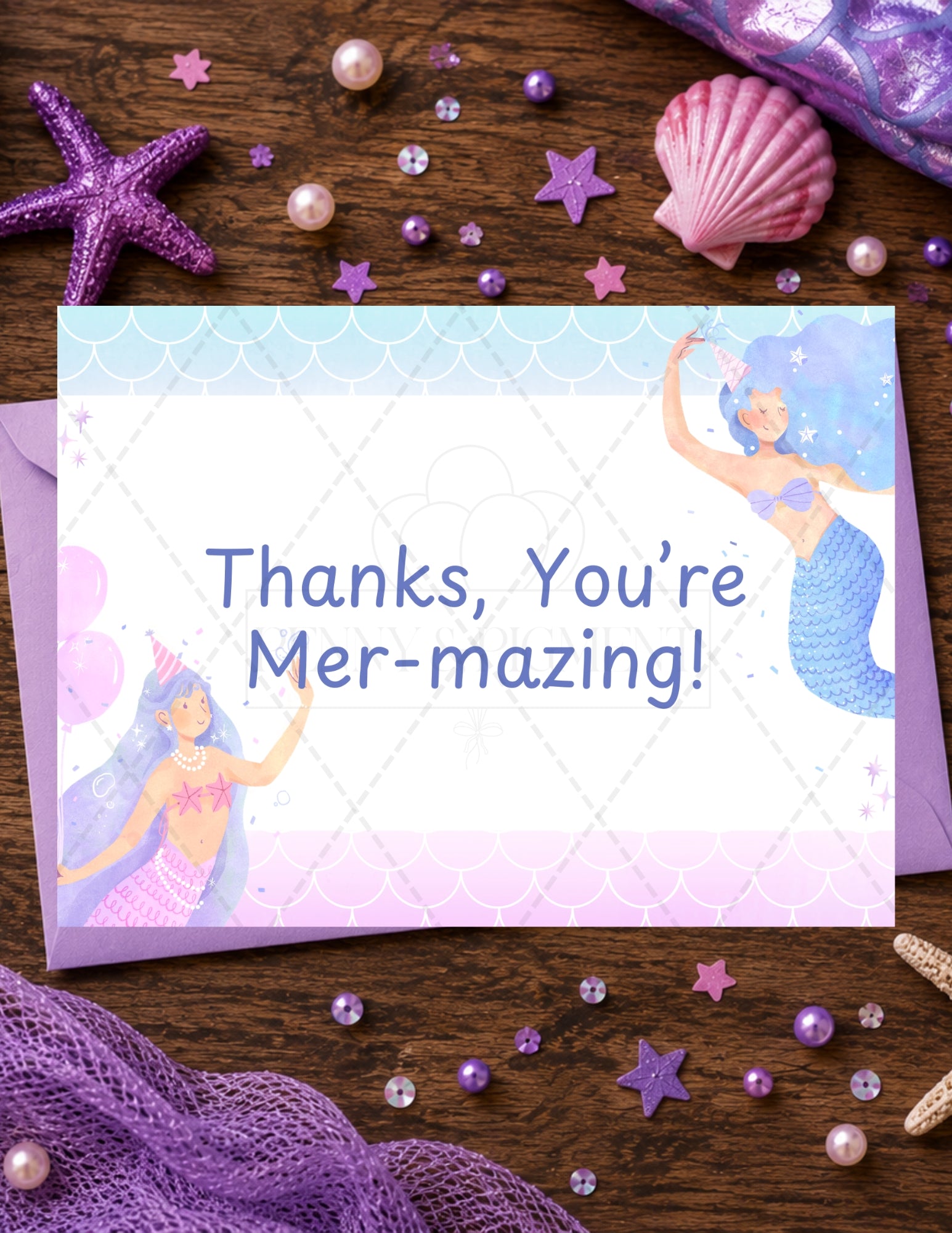 Printable Mermaid Birthday Party Basic Bundle – Editable Invitation & Thank You Cards | Instant Download