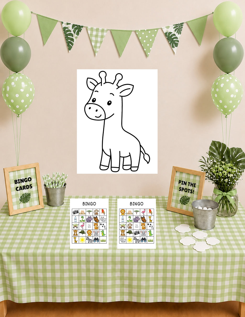 Printable Safari Birthday Party Game Pack – Bingo & Pin the Spots on the Giraffe | Instant Download