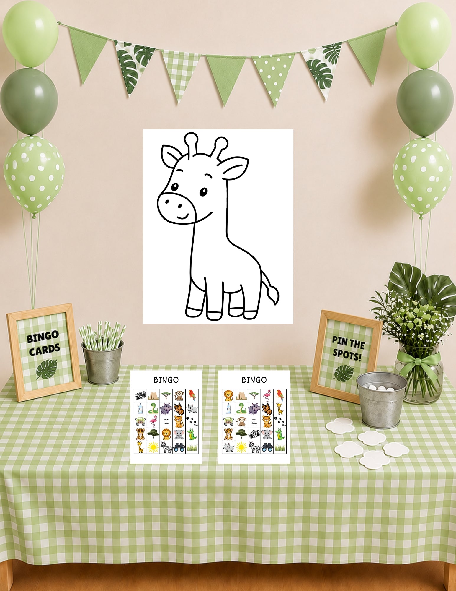 Printable Safari Birthday Party Game Pack – Bingo & Pin the Spots on the Giraffe | Instant Download