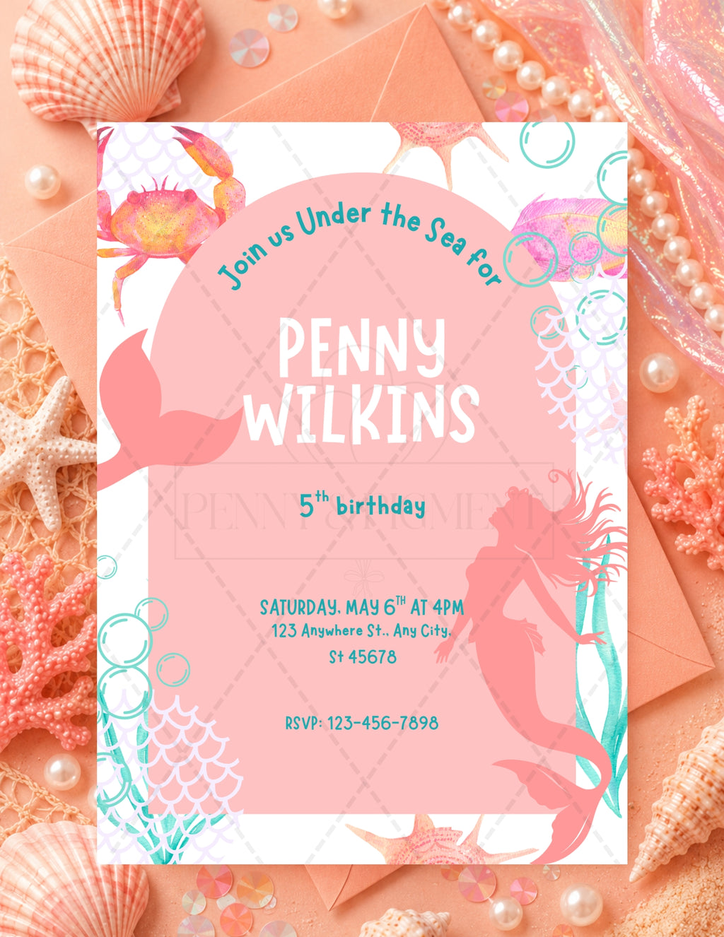 Printable Mermaid Birthday Party Basic Bundle – Editable Invitation & Thank You Cards | Instant Download