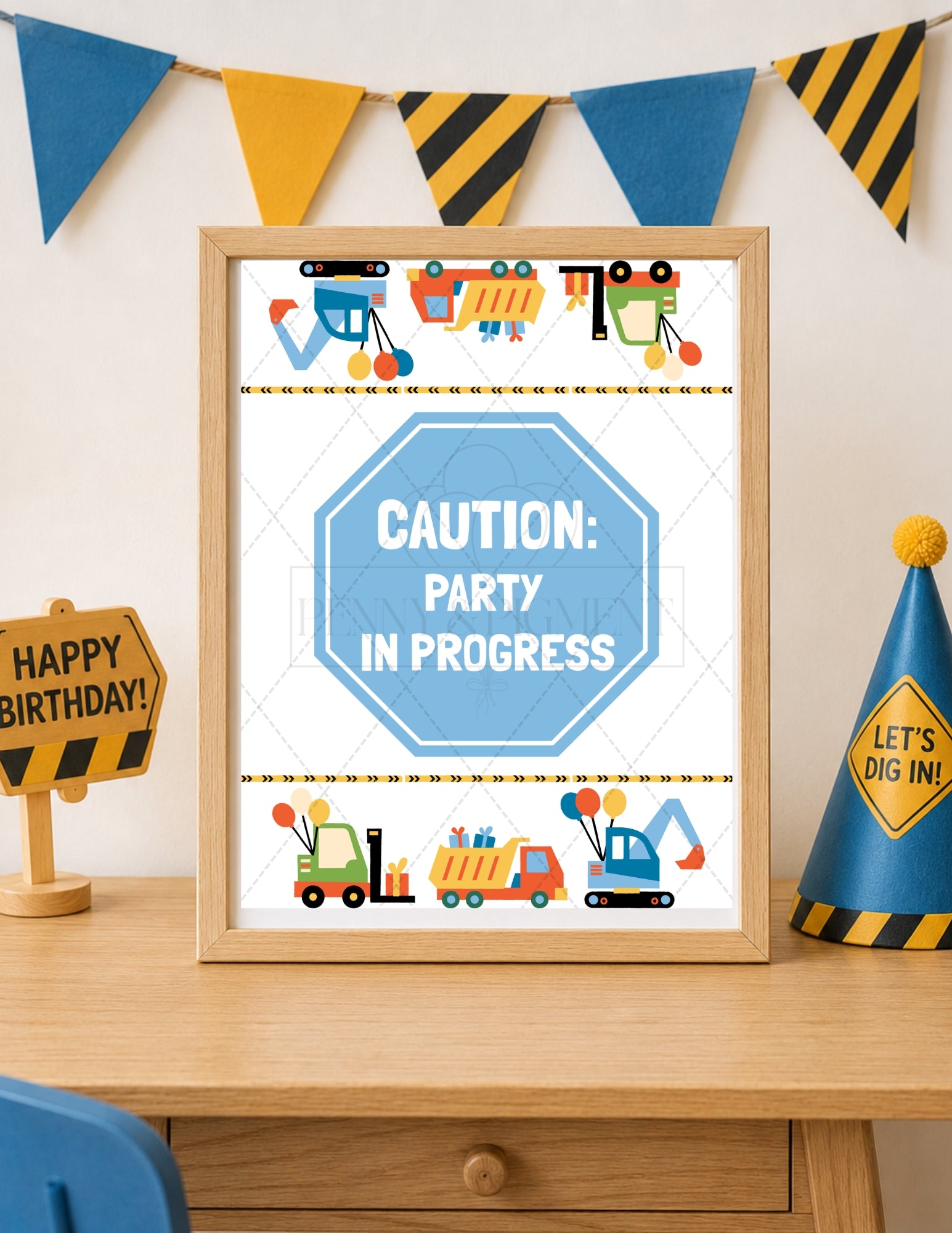 Printable Construction Birthday Party Mini Decor Bundle – Printable Banner & Sign | Instant Download