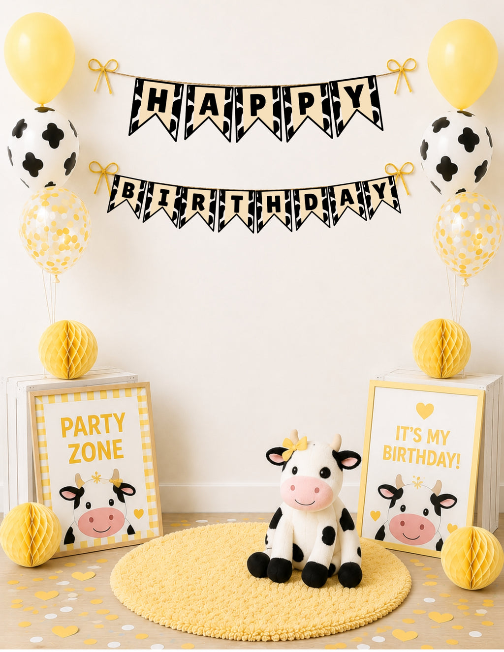 Printable Cow Birthday Party Mini Decor Bundle – Printable Banner & Sign | Instant Download