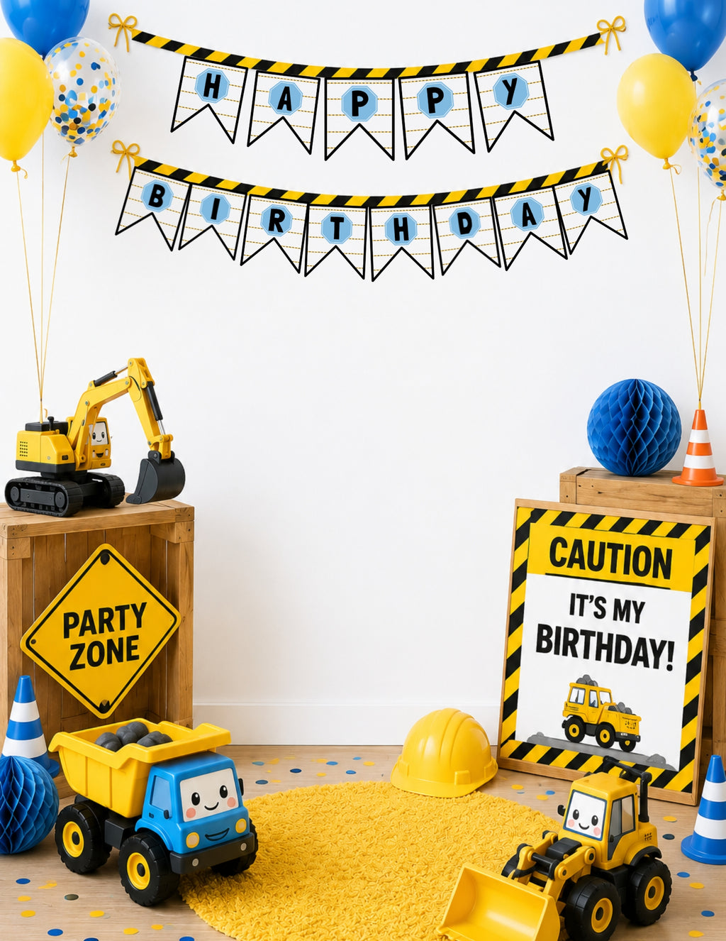 Printable Construction Birthday Party Mini Decor Bundle – Printable Banner & Sign | Instant Download