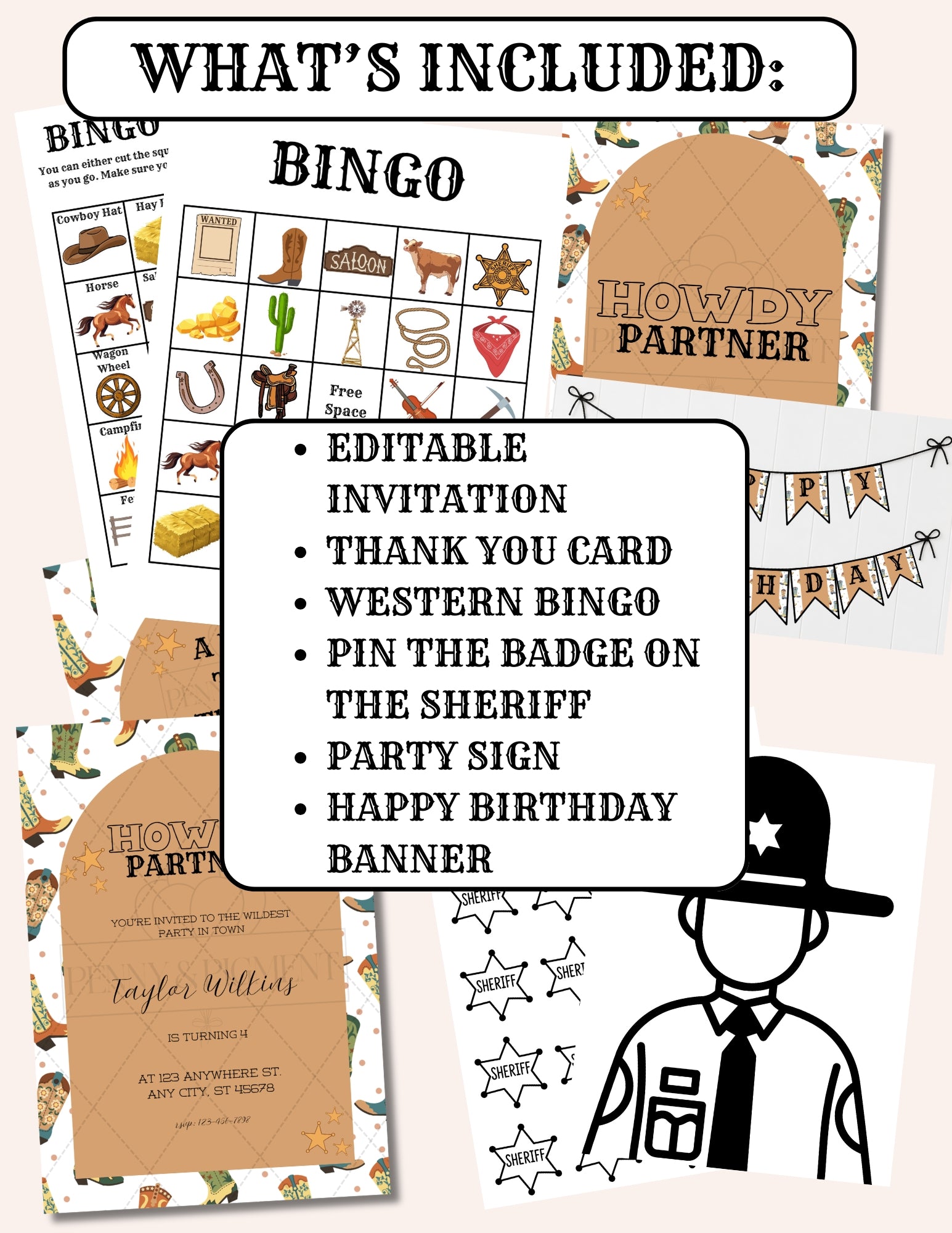 Printable Western Birthday Party Bundle – Invitation, Games, Banner & More | Instant Download